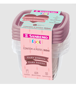 Pote Plástico Quadrado c/Tampa Rosa 360ml c/4 un Sanremo Ref.122